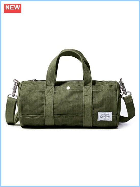 Handbags - Washed Cotton Canvas Herringbone Crossbody Bag Compact Barrel Duffel